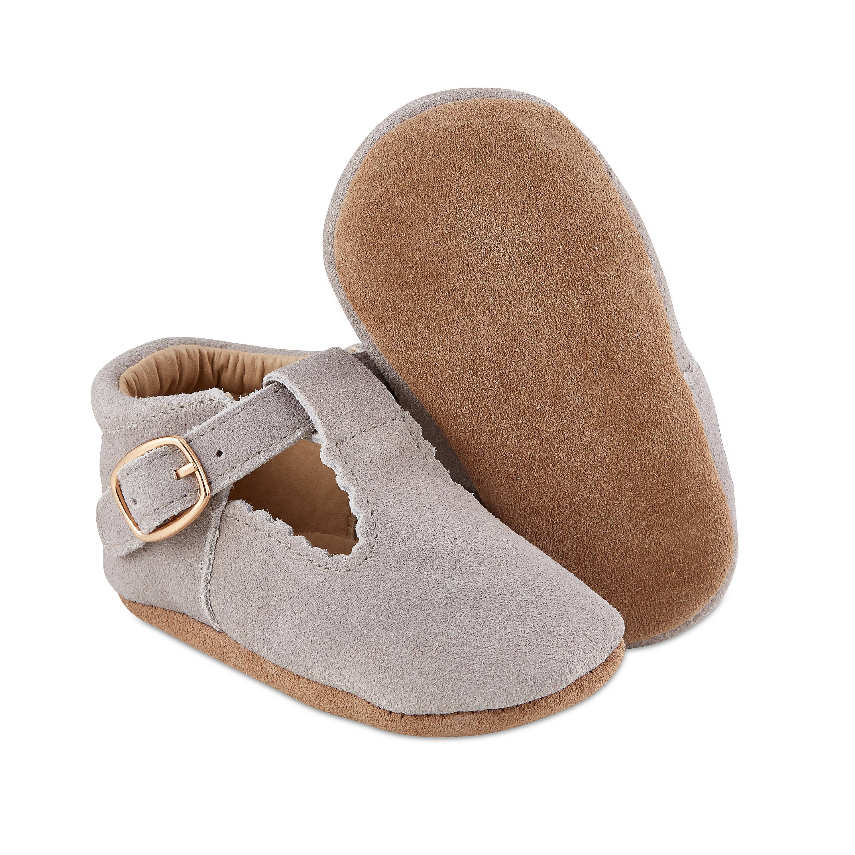 Grey Suede Baby Mary Janes: 0-6m