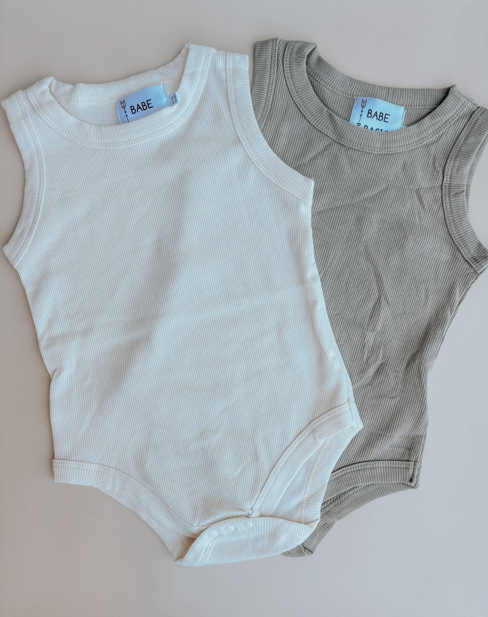 Ribbed Summer Baby Romper: Taupe