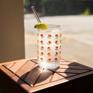 California Poppy Flower Pattern Beer Can Glass