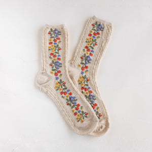 Vintage Strawberry Socks: Burgundy