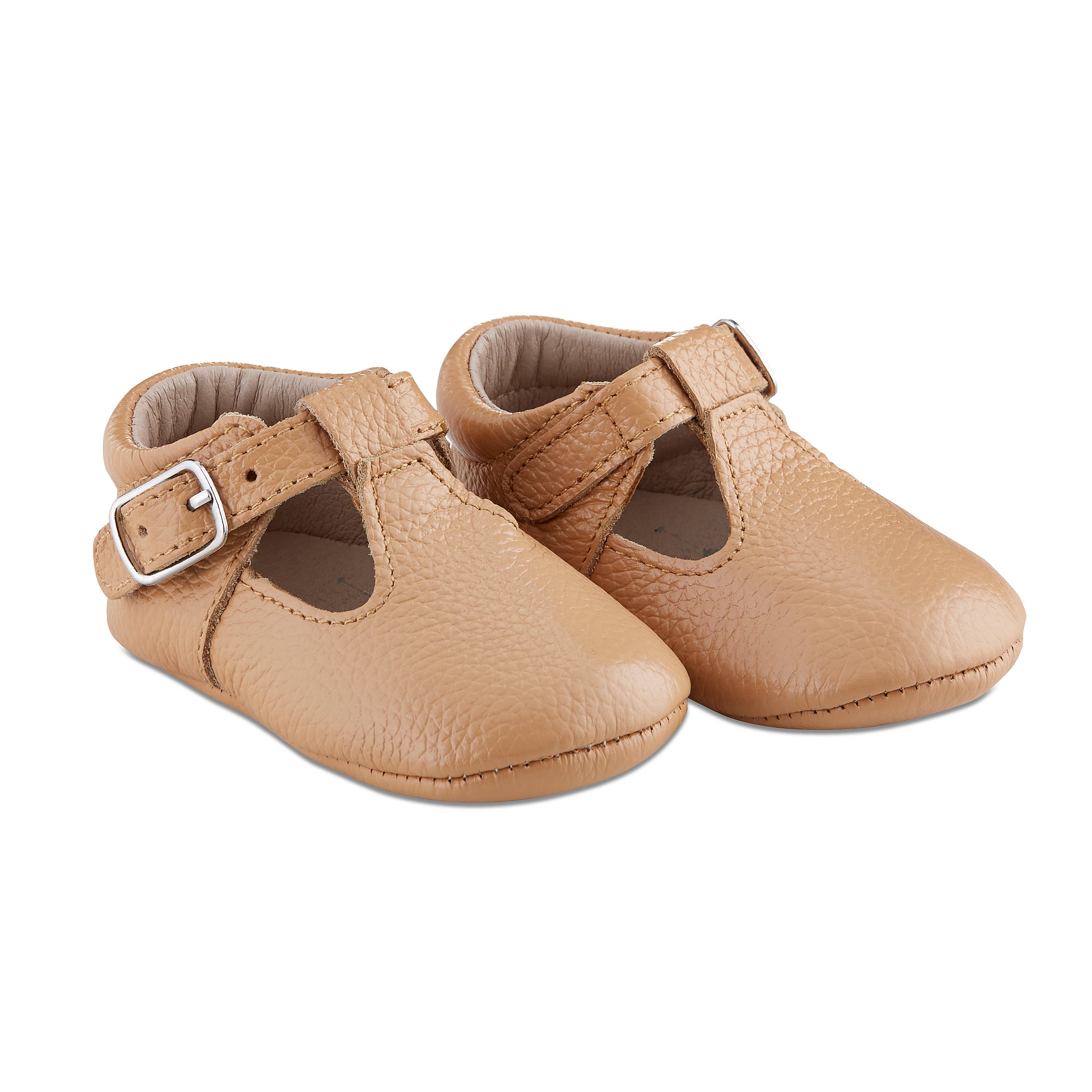 Caramel Soft-Soled Leather Baby Mary Janes: 12-18m