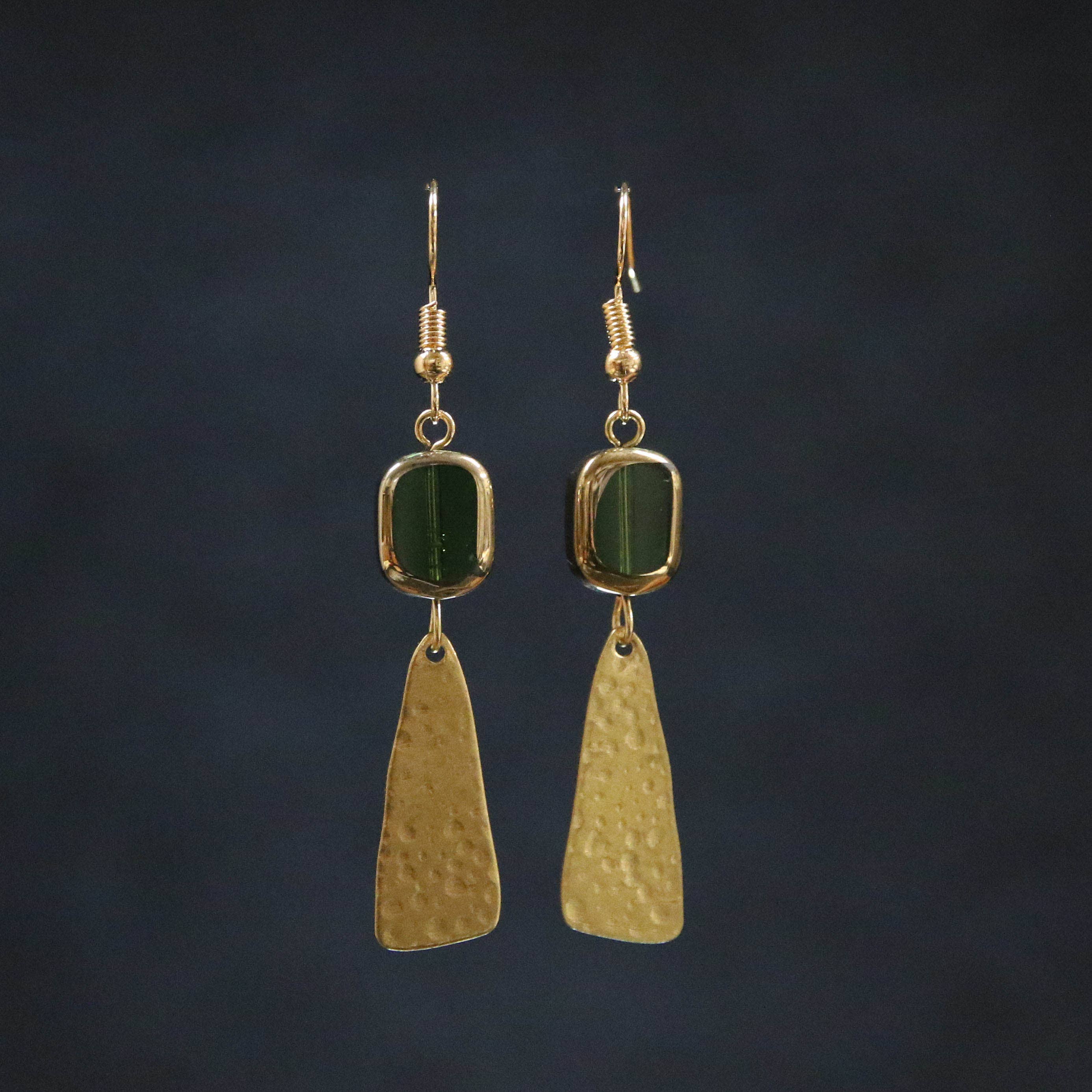 Abstract Drop Earrings: Green