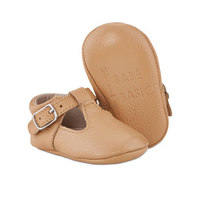 Caramel Soft-Soled Leather Baby Mary Janes: 12-18m