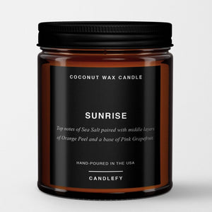 Sunrise: Scented Candle in Amber Glass, Made with Natural Coconut Wax: Classic (8oz / 1 Wick)