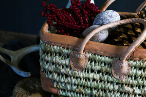 Open Weave Basket with Leather Trim: Small