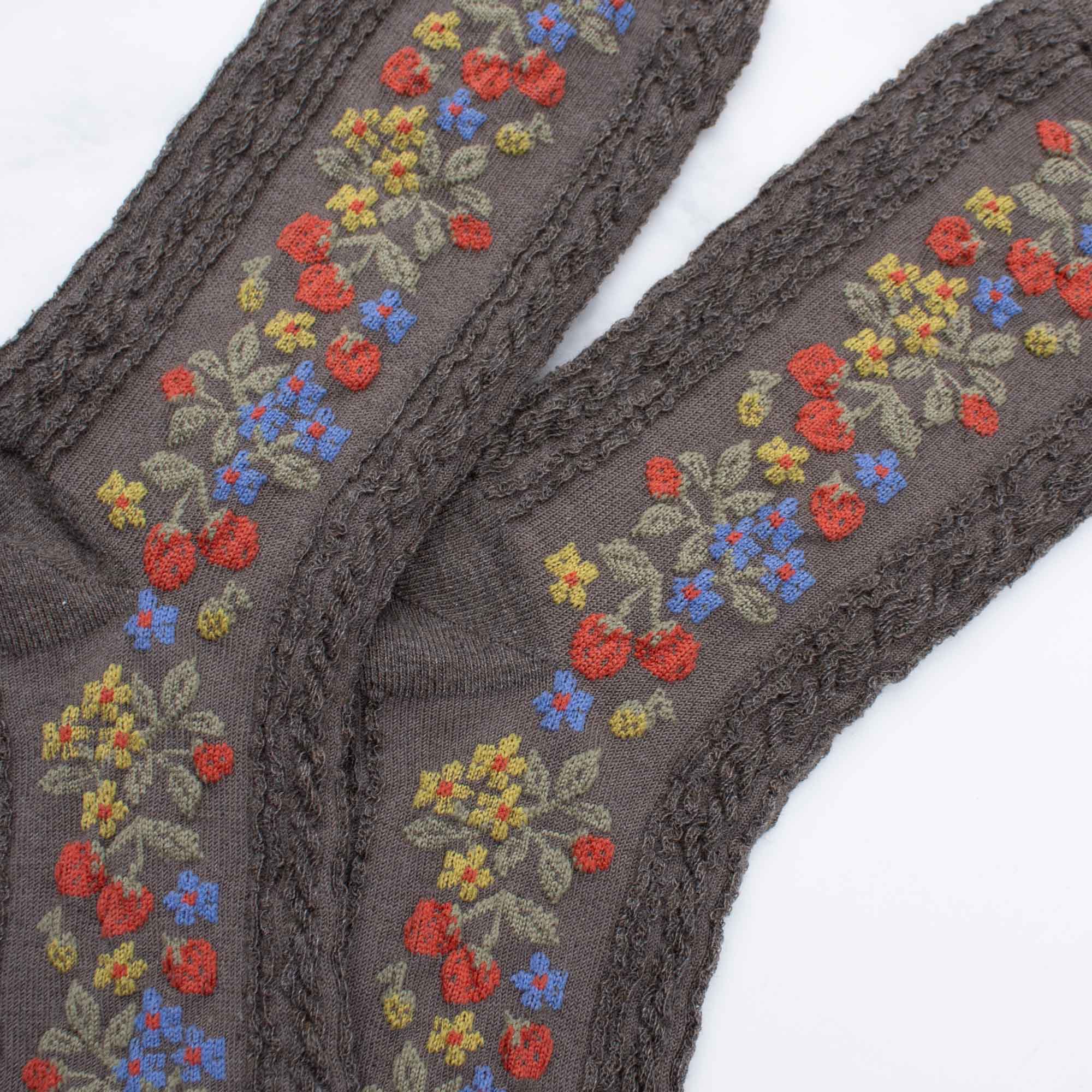 Vintage Strawberry Socks: Burgundy