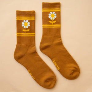 Retro Flower Striped Ribbed Crew Socks