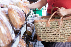 Open Weave Basket with Leather Trim: Small