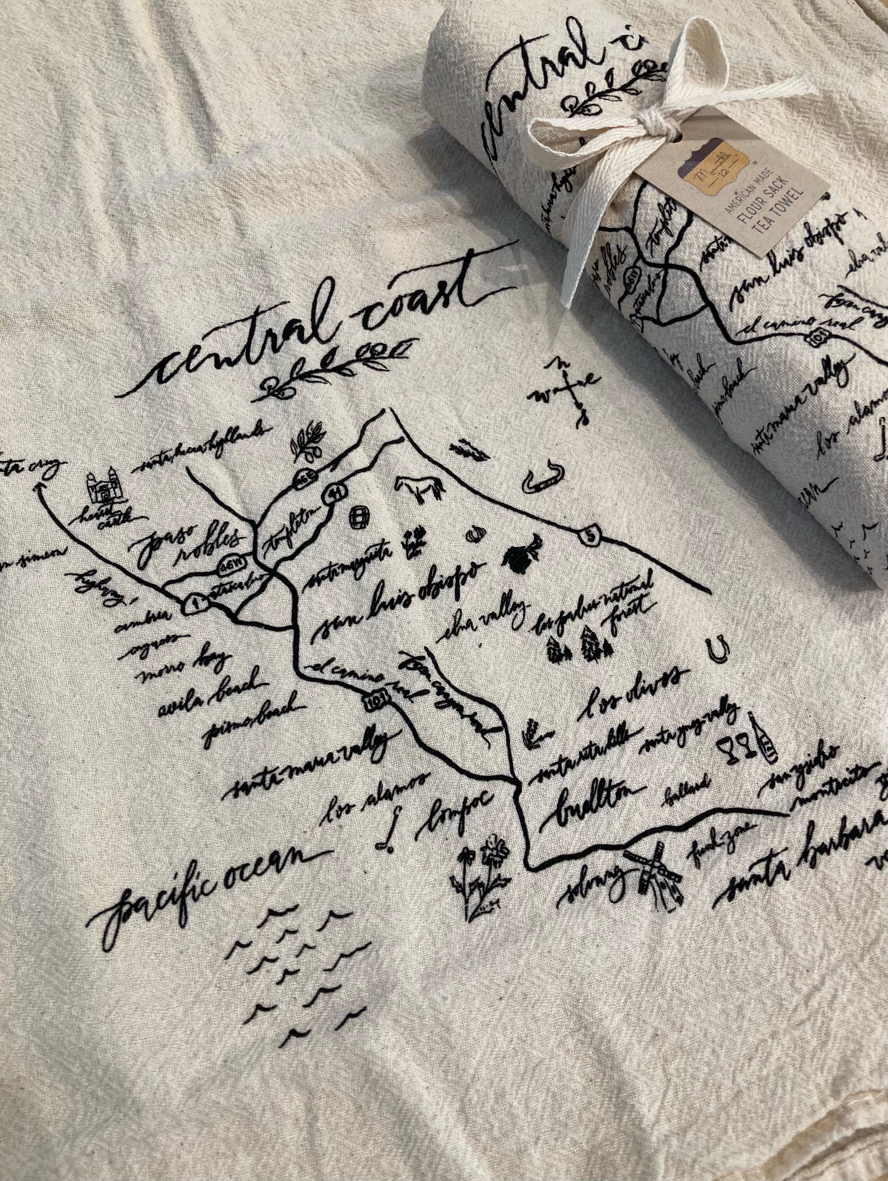 Central Coast Illustrated Map Tea Towel