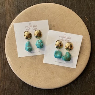 Chunky Gem Dome Earrings (Brass w/ Turquoise)