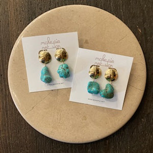 Chunky Gem Dome Earrings (Brass w/ Turquoise)