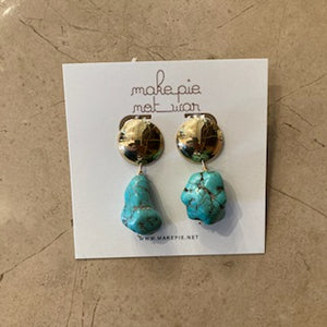 Chunky Gem Dome Earrings (Brass w/ Turquoise)