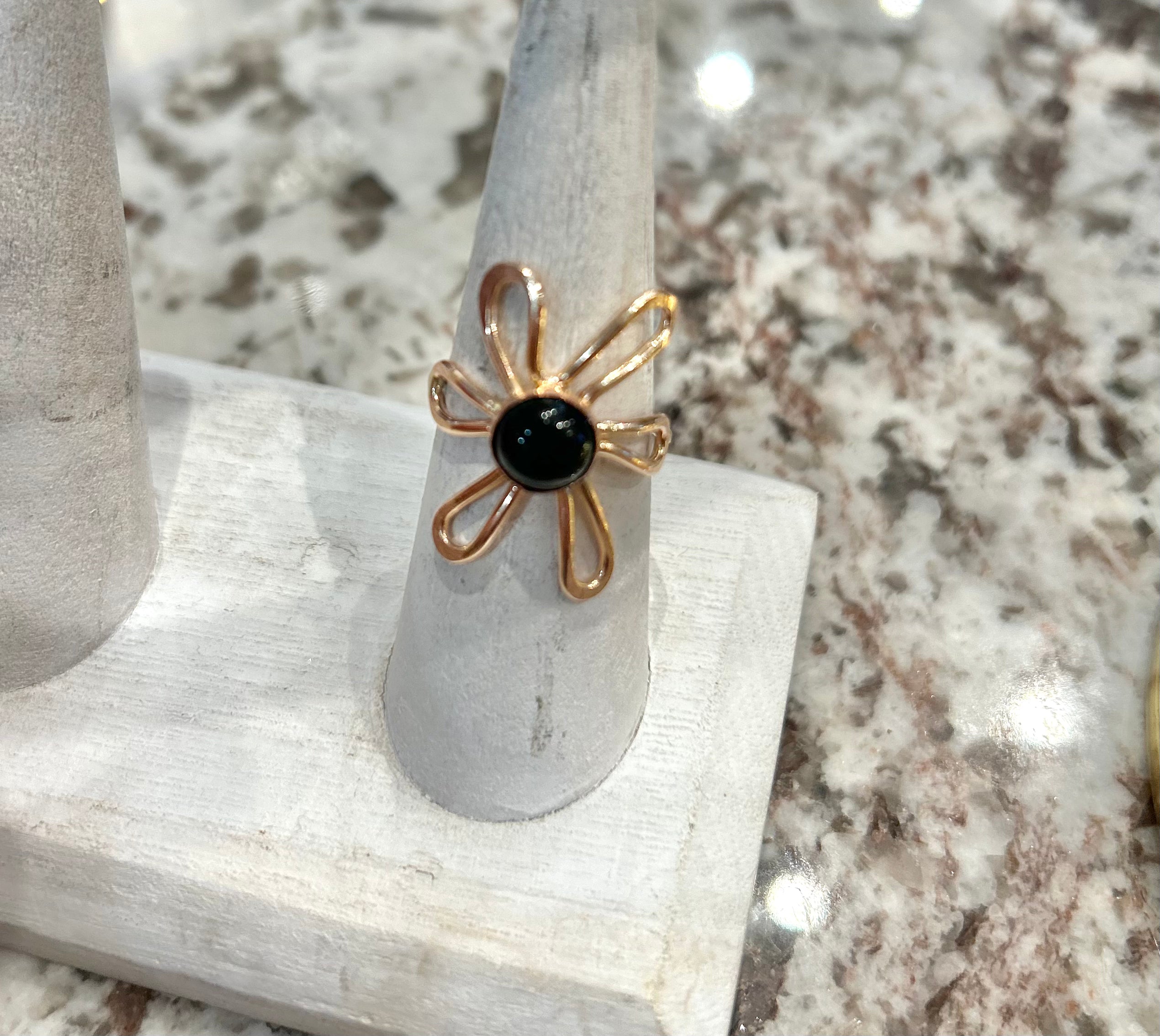 Onyx Flower Ring