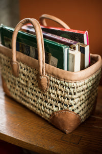 Open Weave Basket with Leather Trim: Small