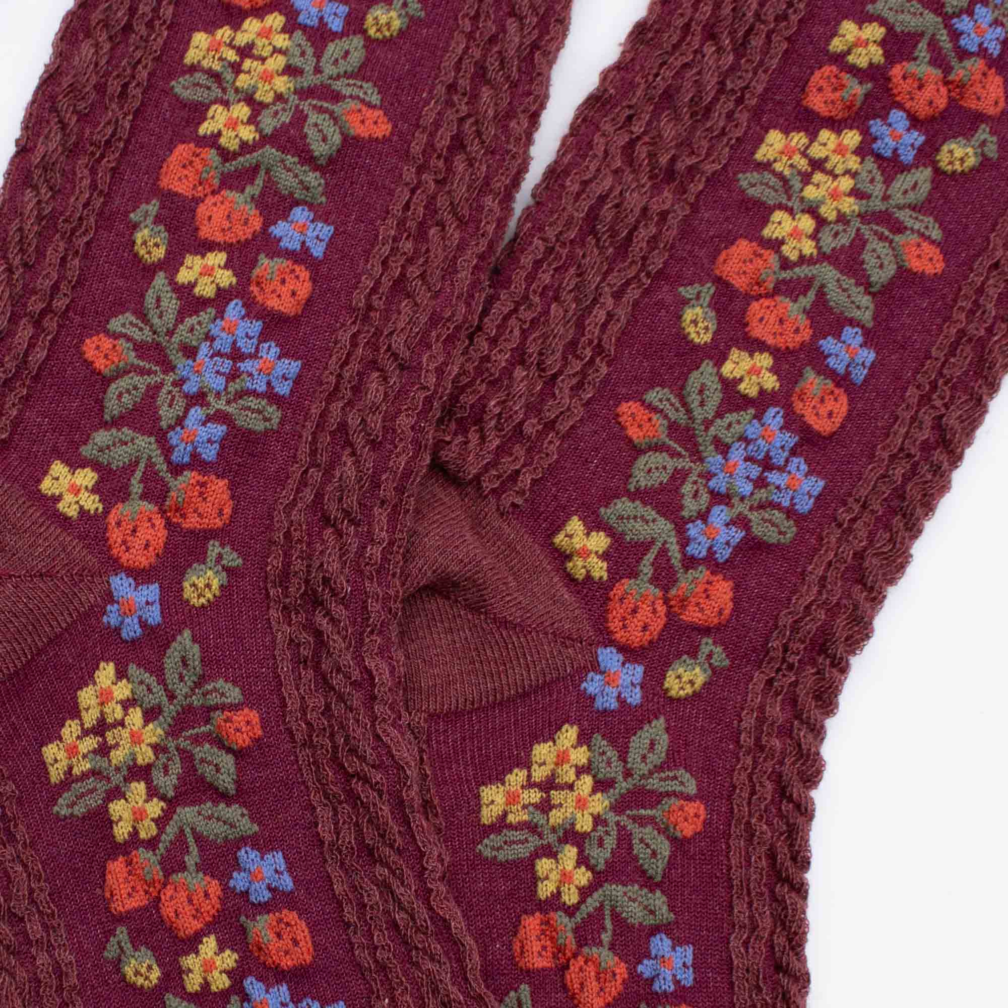 Vintage Strawberry Socks: Burgundy