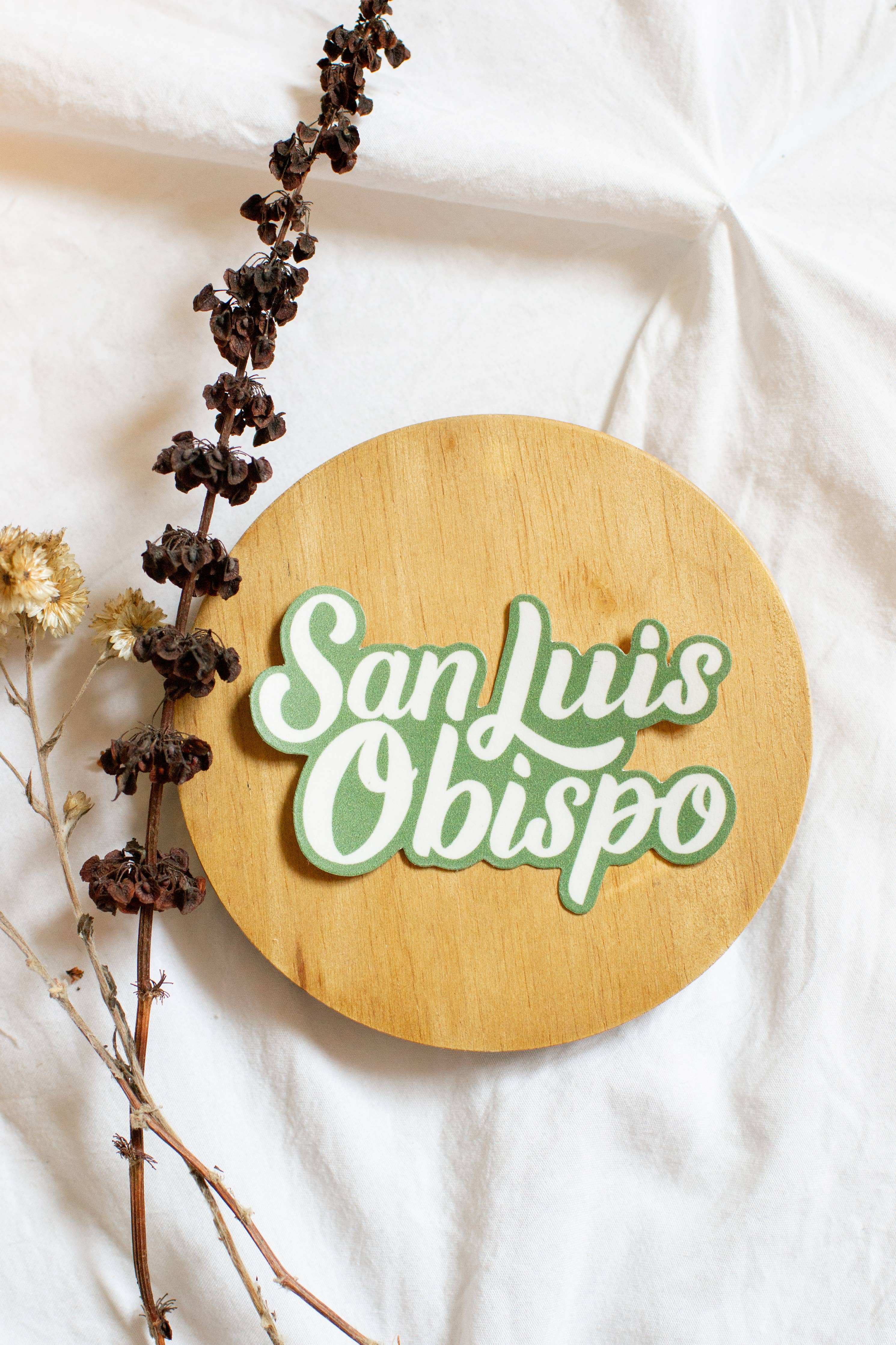 San Luis Obispo Hand Lettered Weatherproof Die Cut Sticker: Pink