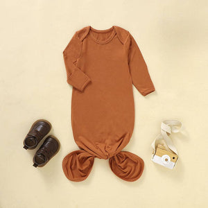 Long Sleeve Knotted Sleeping Gown: Orange