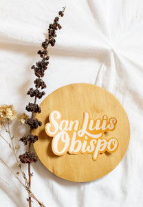 San Luis Obispo Hand Lettered Weatherproof Die Cut Sticker: Pink