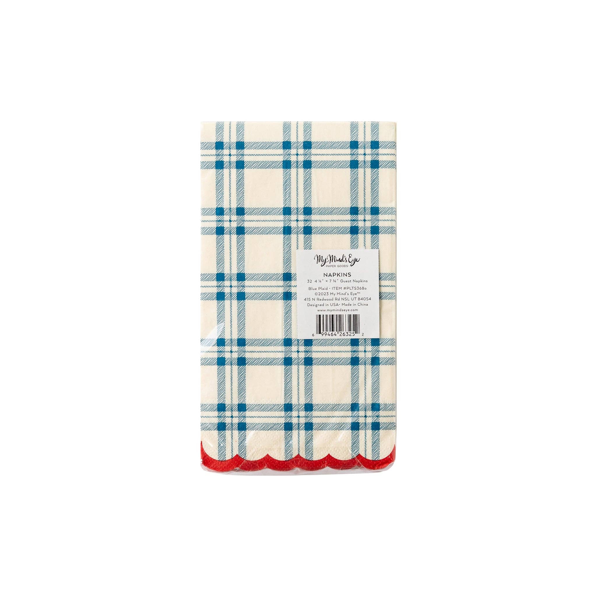 Blue Scallop Plaid Paper Dinner Napkin