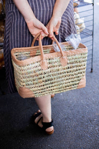 Open Weave Basket with Leather Trim: Small