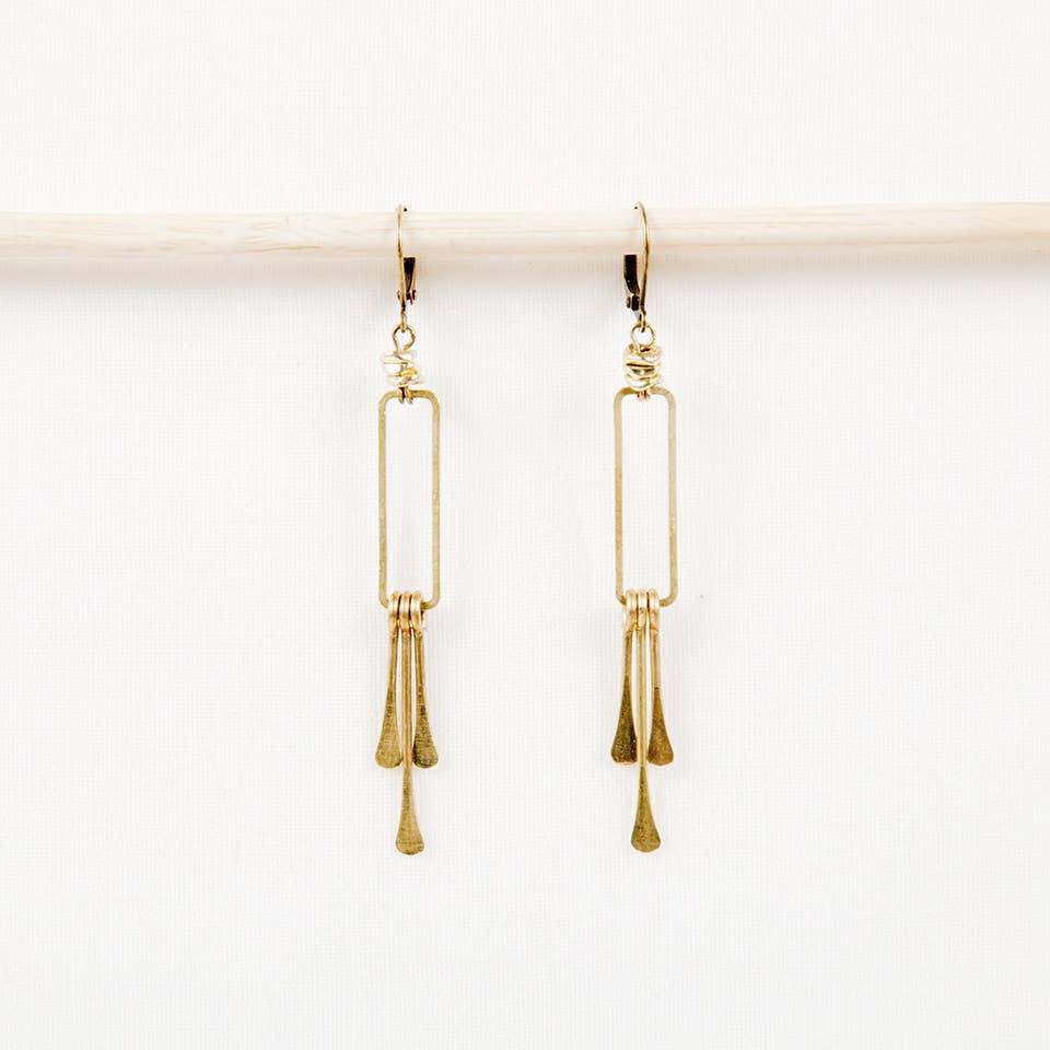 Rectangle Dangle Fringe Earrings