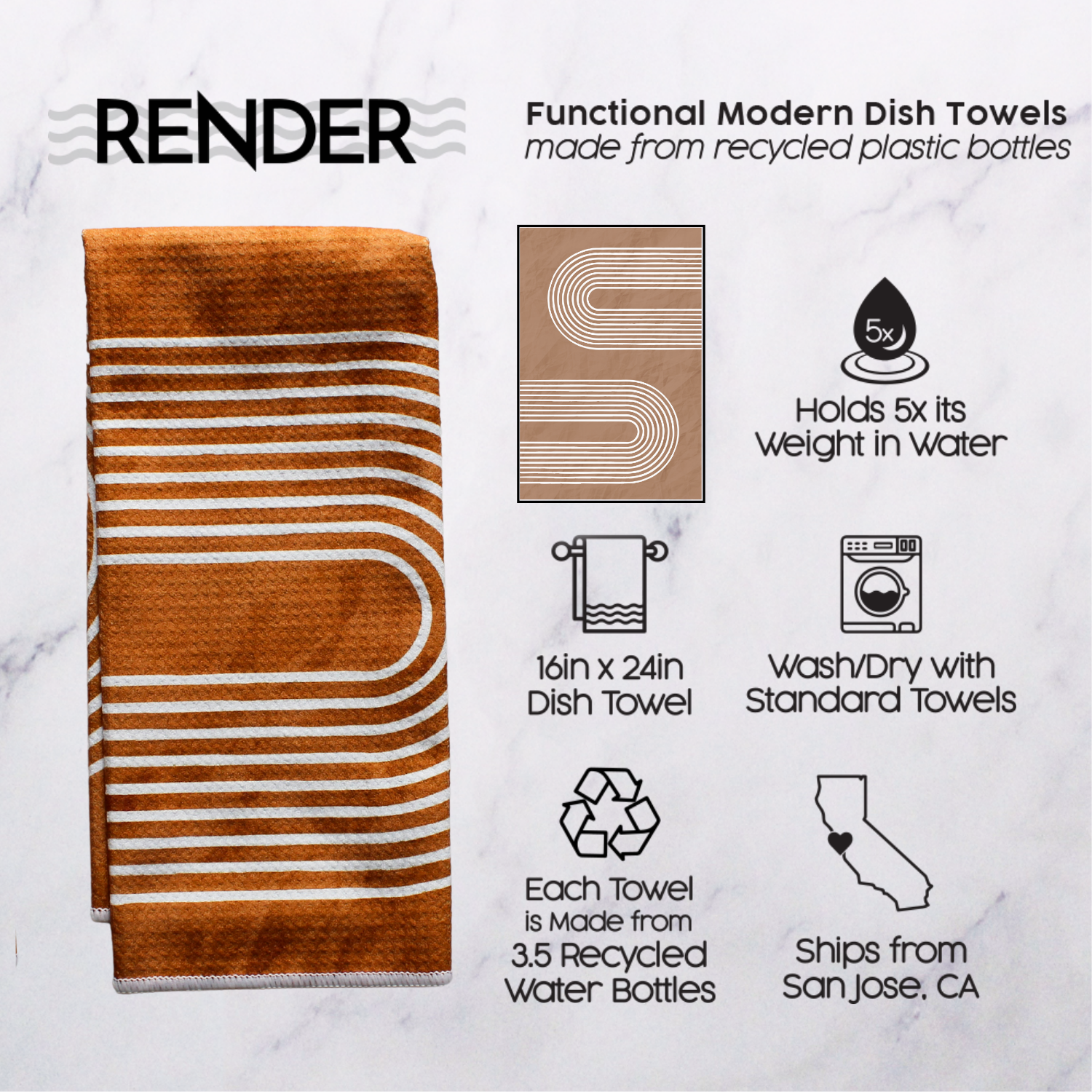 Boho Beige Arch Dish Towel- 16''x24'': Folded Packaging