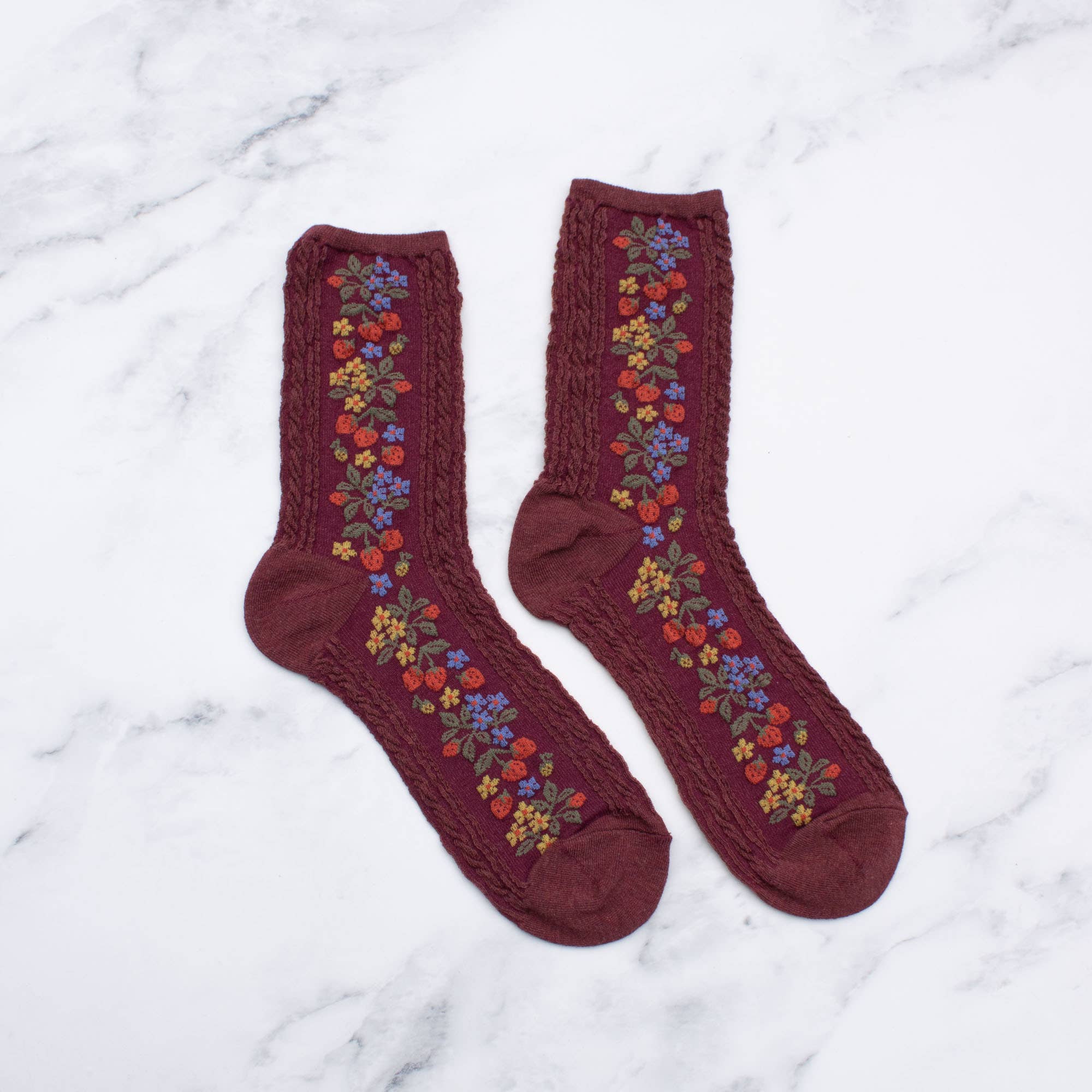 Vintage Strawberry Socks: Burgundy