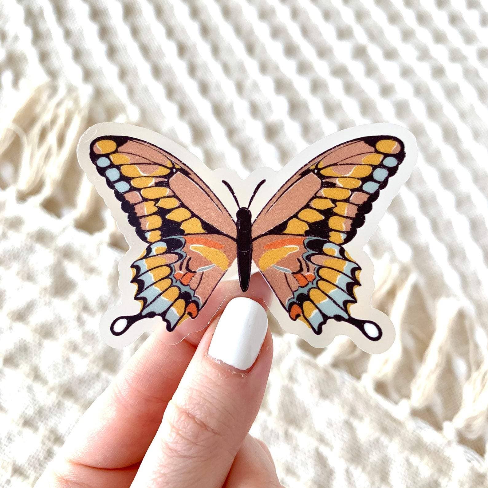 Clear Pink Swallowtail Butterfly Sticker, 3x2in