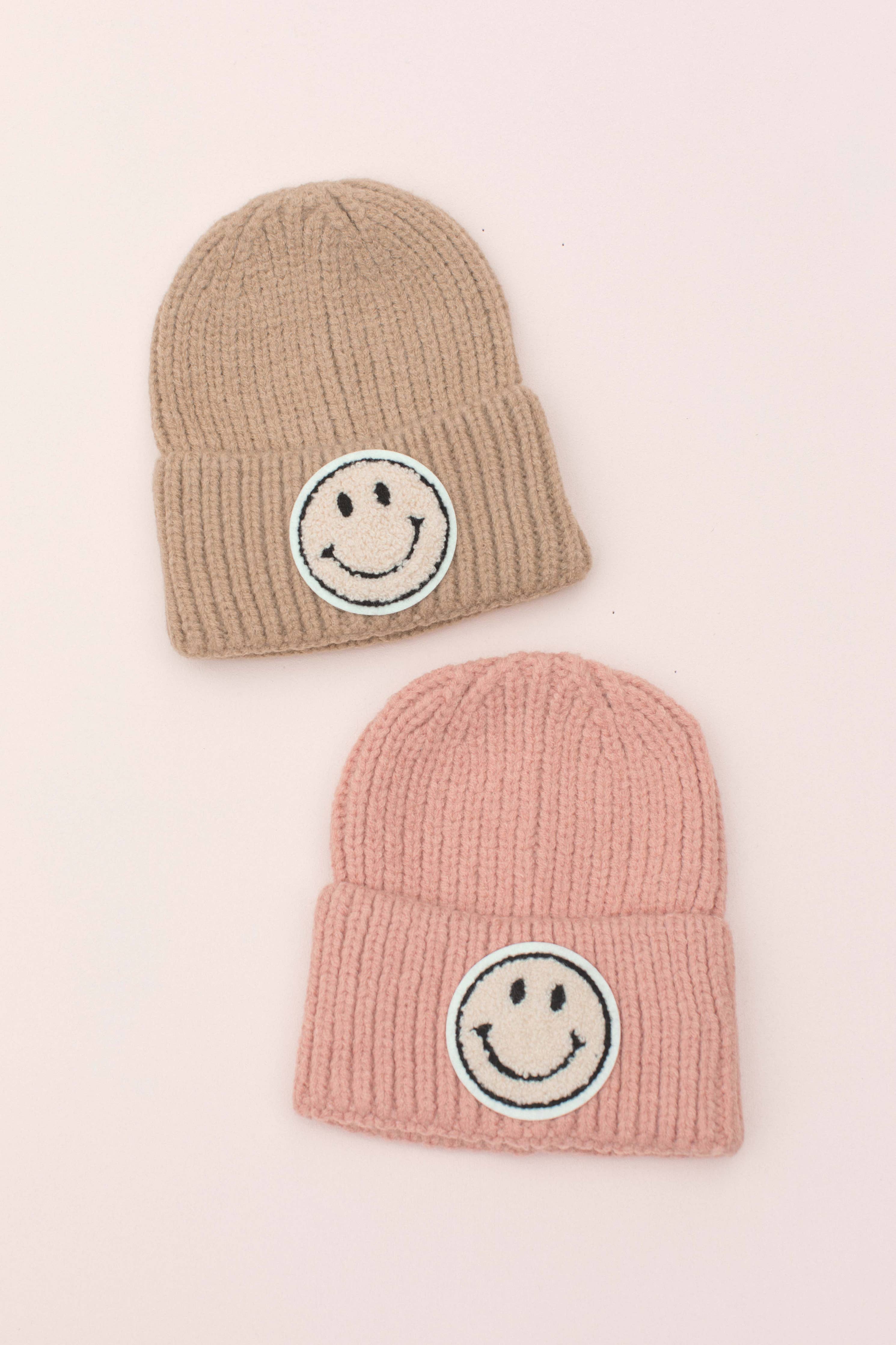 Kids Smile Knit Beanie- Pink